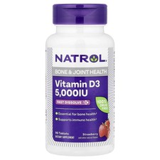 Vitamin D3, Strawberry, 5,000 IU, 90 Tablets
