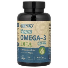 Deva Vegan Omega-3 DHA 90 Vegan Softgels Dairy-Free, Egg-Free, Fish Free,