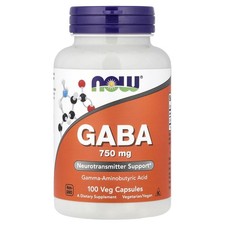 Now Foods GABA 750 mg 100 Veg Capsules GMP Quality Assured, Kosher, Vegan,
