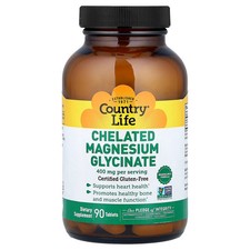 Country Life Chelated Magnesium Glycinate 400 mg 90 Tablets Gluten-Free, GMP