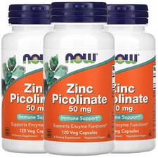 Now Foods Zinc Picolinate, 50 mg, 120 Veg Capsules, 3 Pack