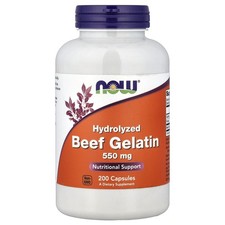 Now Foods Hydrolyzed Beef Gelatin 550 mg 200 Capsules GMP Quality Assured