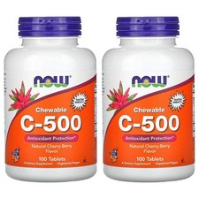 Now Foods (2 Pack) Chewable C-500 Cherry-Berry Flavor 100 Tablets GMP Quality