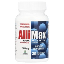 Allimax 100 Allicin Powder Capsules 180 mg 30 Veggie Caps Dairy-Free,