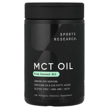 Sports Research MCT Oil 1000 mg 120 Softgels Dairy-Free, Egg-Free, Fish Free,