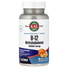 KAL B-12 Methylcobalamin Tangerine 1000 mcg 90 Micro Tablets Vegetarian