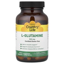 Country Life L-Glutamine Caps 500 mg 100 Vegan Caps Gluten-Free, GMP Quality