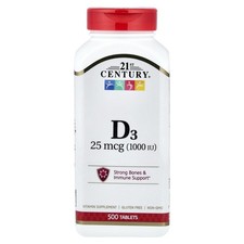 21st Century Vitamin D3 High Potency 1000 IU 500 Tablets Gluten-Free
