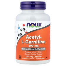 Now Foods Acetyl-L Carnitine 500 mg 100 Veg Capsules GMP Quality Assured, Vegan,