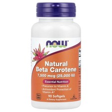 Now Foods Natural Beta Carotene 25 000 IU 90 Softgels Egg-Free, Fish Free,