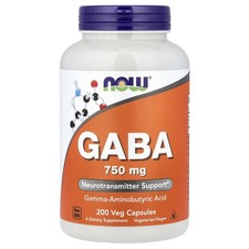 Now Foods GABA 750 mg 200 Veg Capsules GMP Quality Assured, Kosher, Vegan,