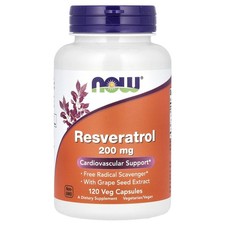 Now Foods Natural Resveratrol 200 mg 120 Veg Capsules GMP Quality Assured,