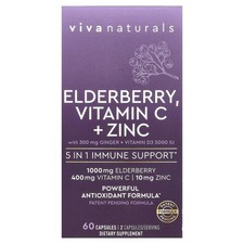 Elderberry, Vitamin C + Zinc with Ginger + Vitamin D3, 60 Capsules