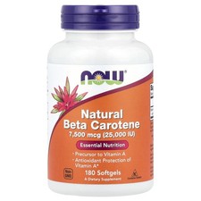 Now Foods Natural Beta Carotene 25 000 IU 180 Softgels GMP Quality Assured