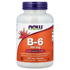 Now Foods B-6 100 mg 250 Capsules GMP Quality Assured
