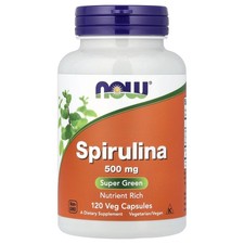 Now Foods Natural Spirulina 500 mg 120 Veg Capsules GMP Quality Assured, Vegan,