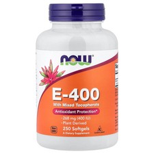 Now Foods Natural E-400 With Mixed Tocopherols 250 Softgels GMP Quality Assured,