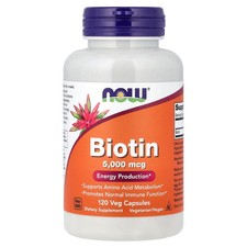 Now Foods Biotin 5 000 mcg 120 Veg Capsules GMP Quality Assured, Kosher, Vegan,