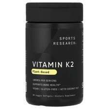 Sports Research Vitamin K2 100 mcg 60 Veggie Softgels Gluten-Free, GMP Quality