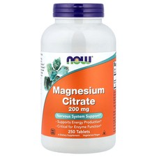 Now Foods Magnesium Citrate 200 mg 250 Tablets GMP Quality Assured, Kosher,