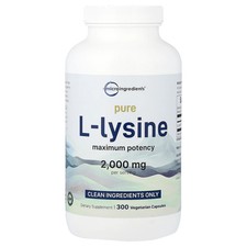 Pure L Lysine, Maximum Potency, 300 Vegetarian Capsules (500 mg per Capsule)