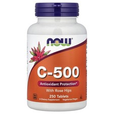 Now Foods C-500 With Rose Hips 250 Tablets GMP Quality Assured, Kosher, Vegan,