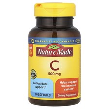 Nature Made Vitamin C 500 mg 60 Liquid Softgels Gluten-Free, No Artificial