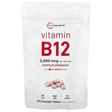 Vitamin B12, Strawberry, 240 Chewable Tablets (2,500 mcg per Tablet)