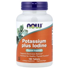 Now Foods Potassium Plus Iodine 180 Tablets GMP Quality Assured, Vegan,
