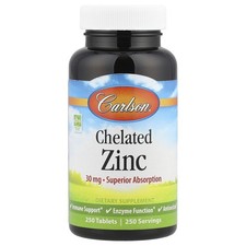 Carlson Labs Chelated Zinc 250 Tablets Gluten-Free, Preservative-Free ,