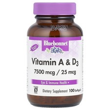 Bluebonnet Nutrition Vitamin A  D3 100 Softgels Egg-Free, Gluten-Free,