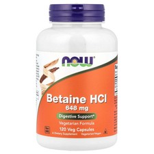 Now Foods Betaine HCL 648 mg 120 Veggie Caps GMP Quality Assured, Vegan,