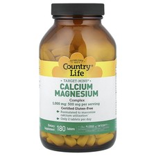 Country Life Target-Mins Calcium-Magnesium Complex 180 Tablets Gluten-Free, GMP