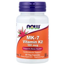Now Foods MK-7 Vitamin K-2 100 mcg 60 Veg Capsules GMP Quality Assured, Kosher,