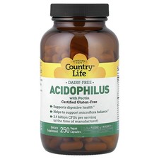 Country Life Acidophilus with Pectin 250 Veggie Caps Dairy-Free, Gluten-Free,