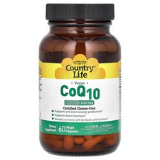 Country Life CoQ10 100 mg 60 Vegan Caps Gluten-Free, GMP Quality Assured,
