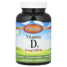 Carlson Labs Vitamin D3 1 000 IU 25 mcg  250 Soft Gels Casein-Free, Gluten-Free,