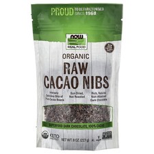 Now Foods Real Food Organic Raw Cacao Nibs 8 oz 227 g Non-GMO, Organic, Raw,