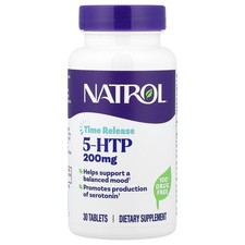 Natrol 5-HTP Time Release Maximum Strength 200 mg 30 Tablets Egg-Free, Fish