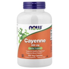Now Foods Cayenne 500 mg 250 Veggie Caps GMP Quality Assured, Vegan, Vegetarian