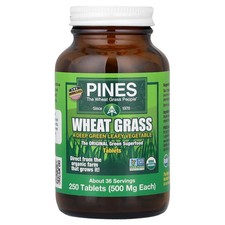 Pines International Wheat Grass 500 mg 250 Tablets Gluten-Free, Kosher, Non-GMO,
