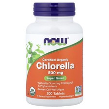 Now Foods Certified Organic Chlorella 500 mg 200 Tablets GMP Quality Assured,