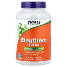Now Foods Eleuthero 500 mg 250 Veg Capsules GMP Quality Assured, Vegan,